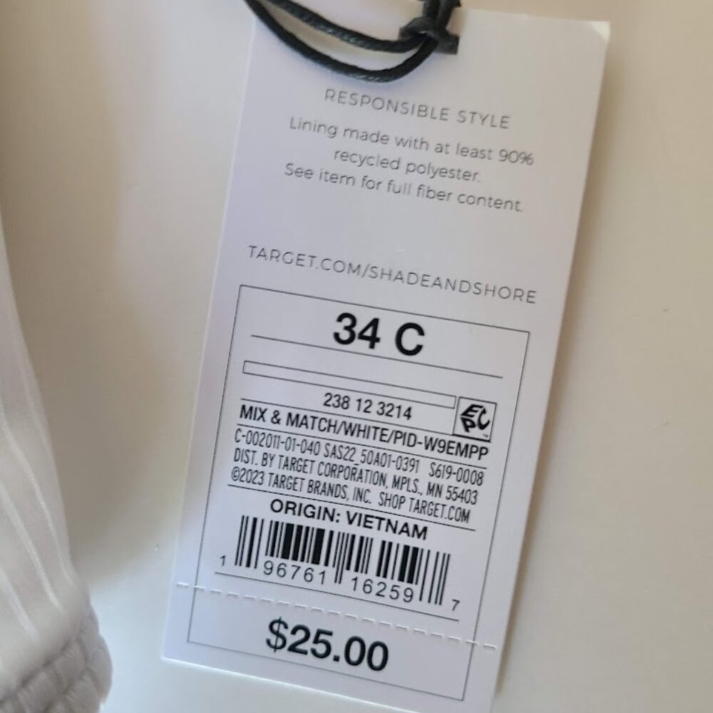 Shade & Shore Womens Solid White Ribbed Underwired Swim Top Size 34 C - Picture 3 of 3